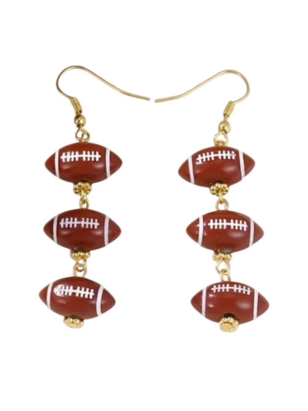 Goldtone Brown Football Dangle Earrings
